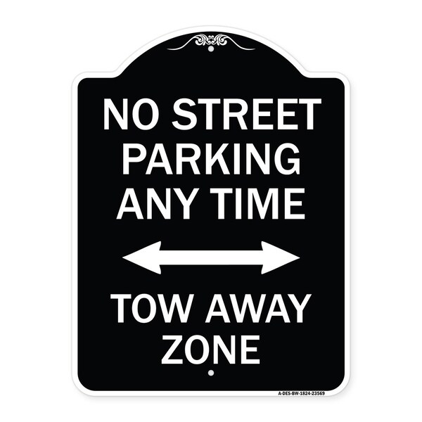 No Street Parking Anytime Tow Away Zone Heavy-Gauge Aluminum Sign, 24" x 18", BW-1824-23569